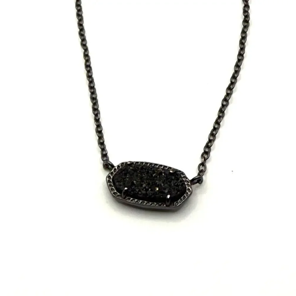 Kendra Scott Elisa Pendant Necklace in Black Drusy